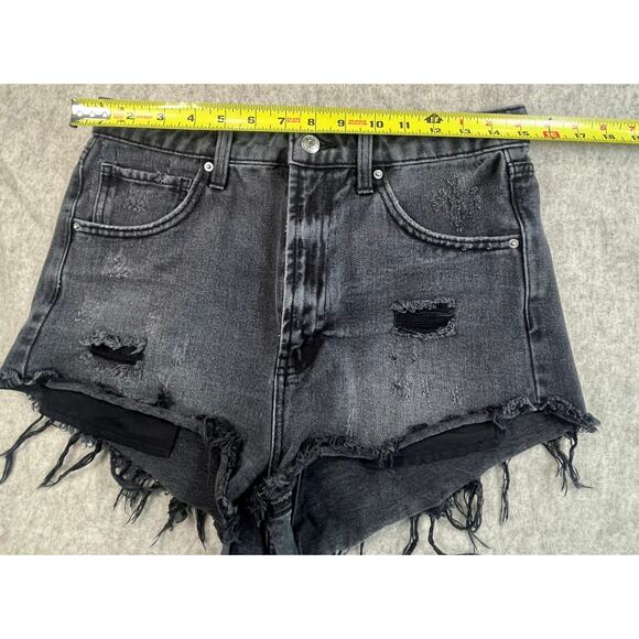 Wild Fable Black Distressed Denim Shorts Size 8 | Highest Rise Cheeky Raw Hem - Picture 2 of 7